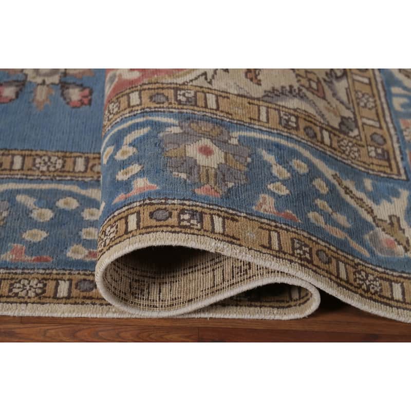 Blue Geometric Tabriz Persian Vintage Rug Hand-Knotted Wool Carpet - 8'2"x 10'9"