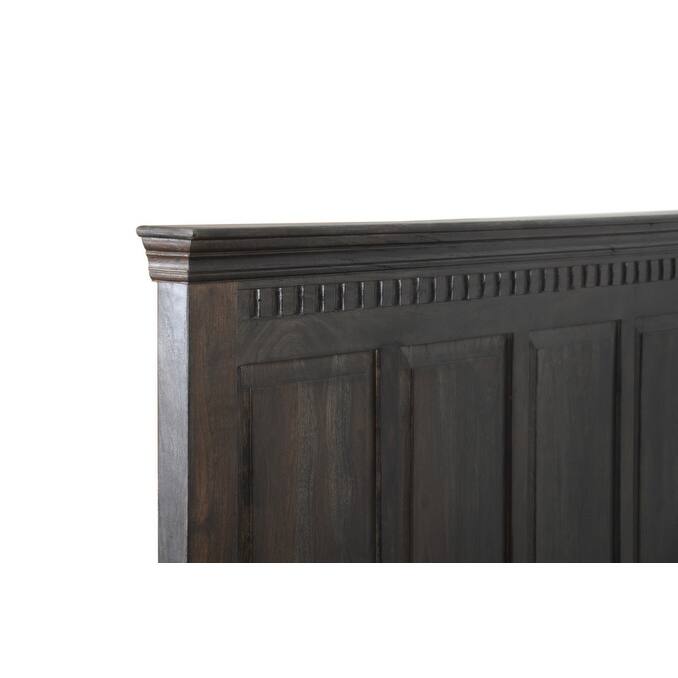 Espresso Carved Geometric Solid Wood Queen Bed Frame