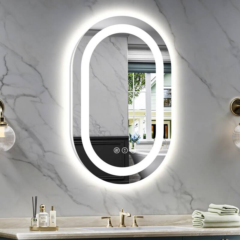 Oval Front & Back LED Lighted Anti-fog Tempered Glass Wall Bathroom Vanity Mirror, ETL Certified, 3-Year Warranty - 32"x20"