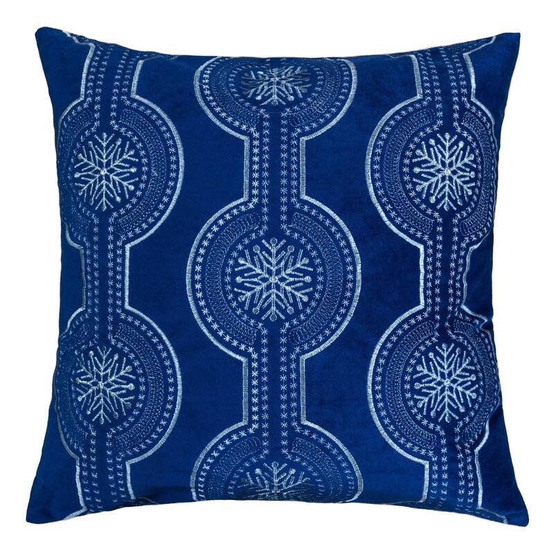 Holiday Embroidered Velvet Throw Pillow with Insert 20x20 - Blue