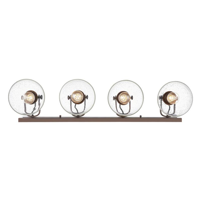 Yep by Golden Lighting Hines 4-light Vanity in Rubbed Bronze and Seeded Glass