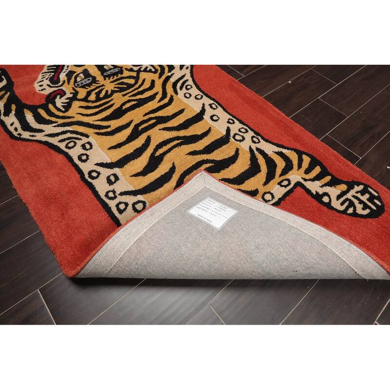 Hand Tufted Hand Made Wool Tiger Novelty Oriental Area Rug Teracotta - 3' x 5'