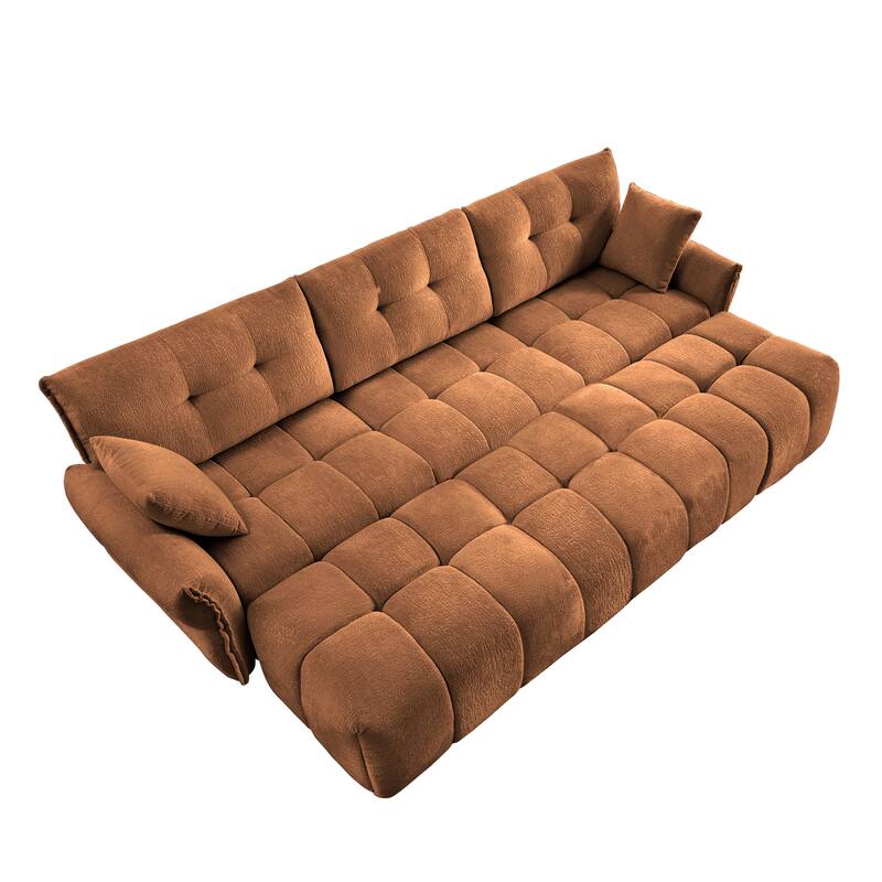 110.2" Chenille 3-Seater Sofa Set with 3 Ottomans and Pillows, Solid Wood Frame and High-Resilience Cushions