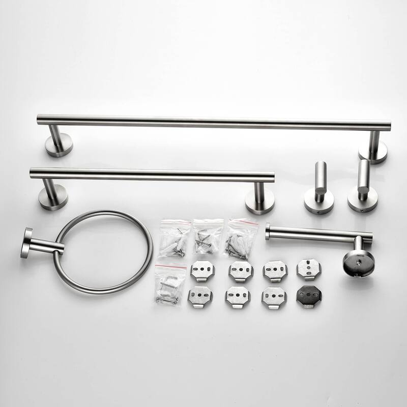 6-Piece Bathroom Hardware Set 23'' Bathroom Towel Bar Toilet Paper Holder Towel Ring Robe Hooks Stainless Steel Accessories Set