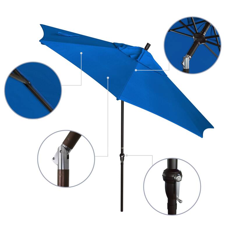 California Umbrella 9' Sunset Series Patio Umbrella Bronze Aluminum Frame and Ribs, Crank Lift Auto Tilt, Pacifica Pacific Blue