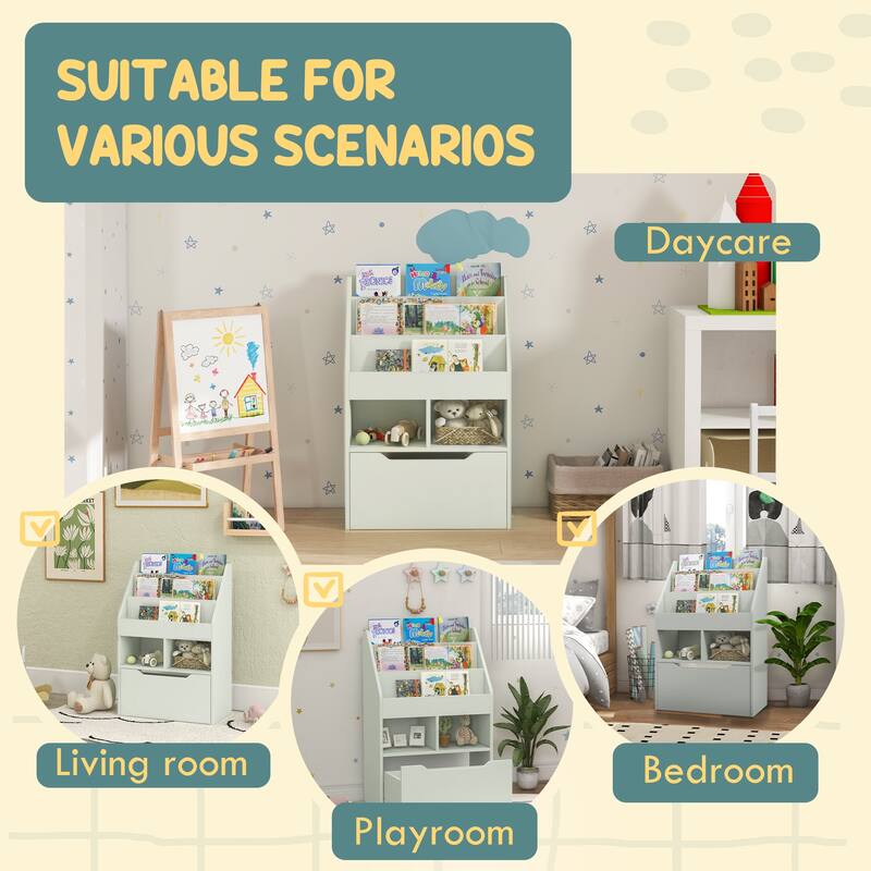 Kids Bookshelf and Toy Storage Organizer,with Storage Drawer for Books,with Wood Drawer,for Bedroom,Playroom,Nursery