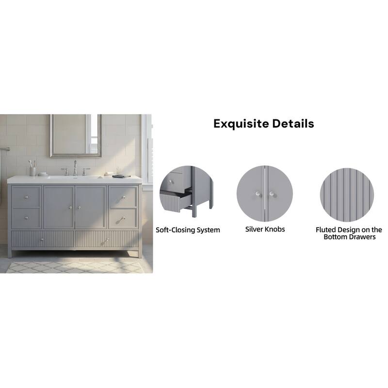 Christopher Knight Home - Modern 60-Inch Bathroom Vanity with Separate Sink and Soft-Close Storage