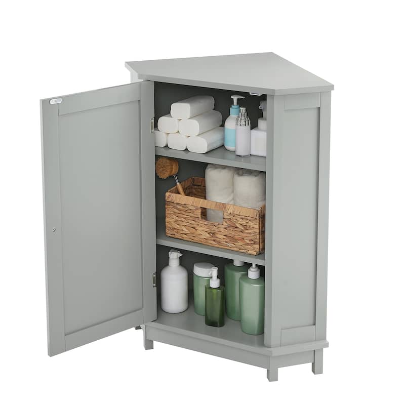 Bathroom Cabinet Triangle Corner Storage Cabinet with Adjustable Shelf Modern Style MDF Board