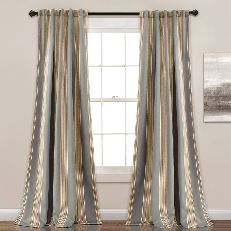 Lush Decor Julia Striped Room Darkening Window Curtain Panel Pair - 84 Inches - Grey