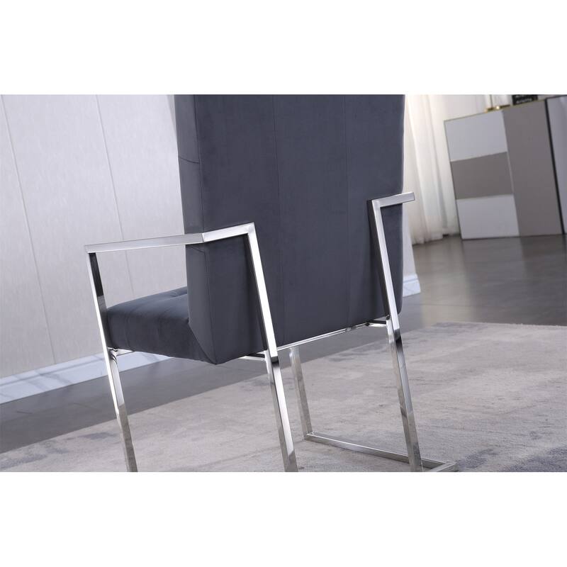 Velvet Dining Chair Tufted Design and Silver Finish Stainless Base