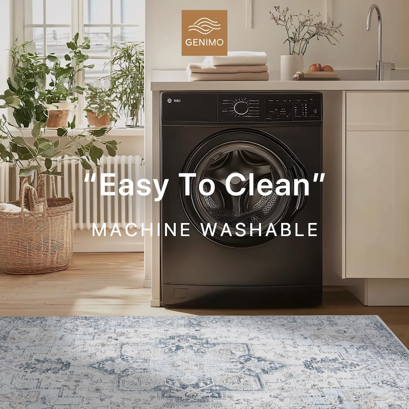 Mcow Neutral Floral Low Pile Machine Washable Non-Slip Area Rug