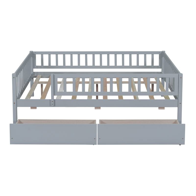 Full Size Daybed with Two Drawers, Gray, Space-Saving, Multi-Functional