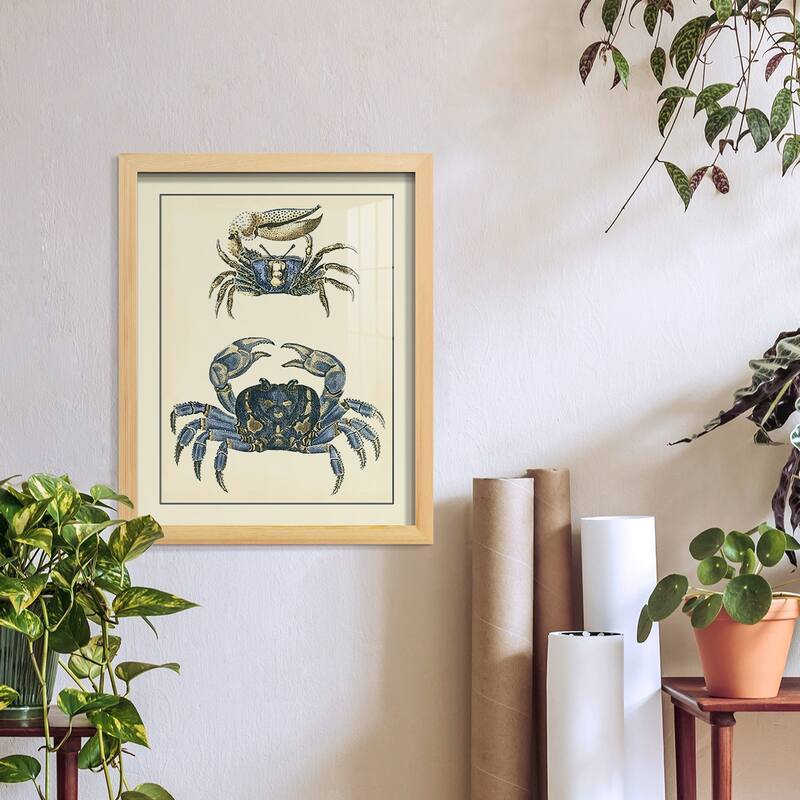 Antique Blue Crabs II -Framed Print w/glass-Cherry Red