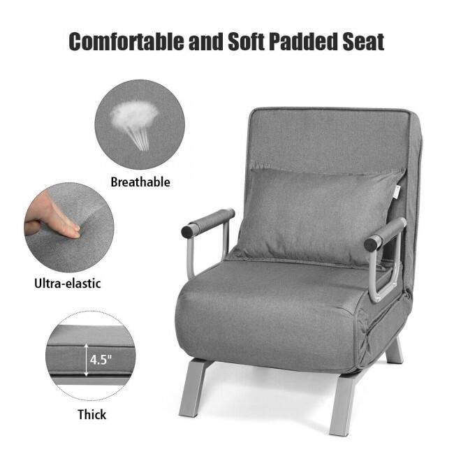 Folding 5 Position Convertible Sleeper Bed Armchair Lounge Couch with Pillow