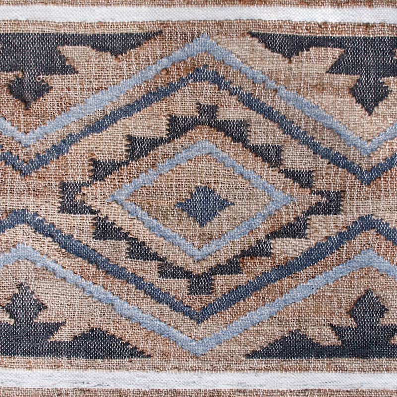 Sevita Hand-Woven Southwestern Jute-Blend Area Rug, Tan and Light Blue