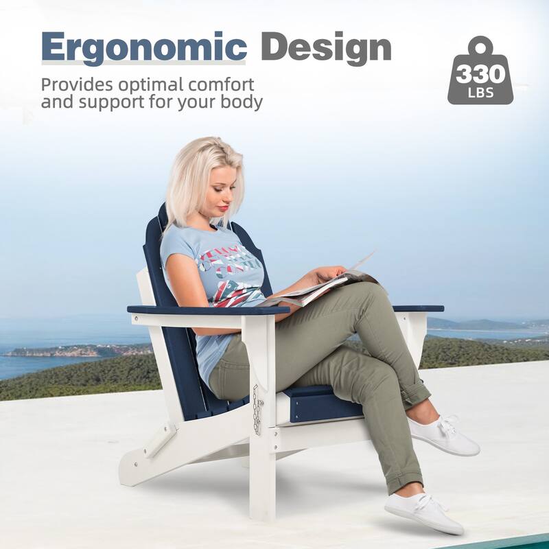 Aoodor HDPE Folding Adirondack Chair - 21.6"W x 32.3"D x 37"H