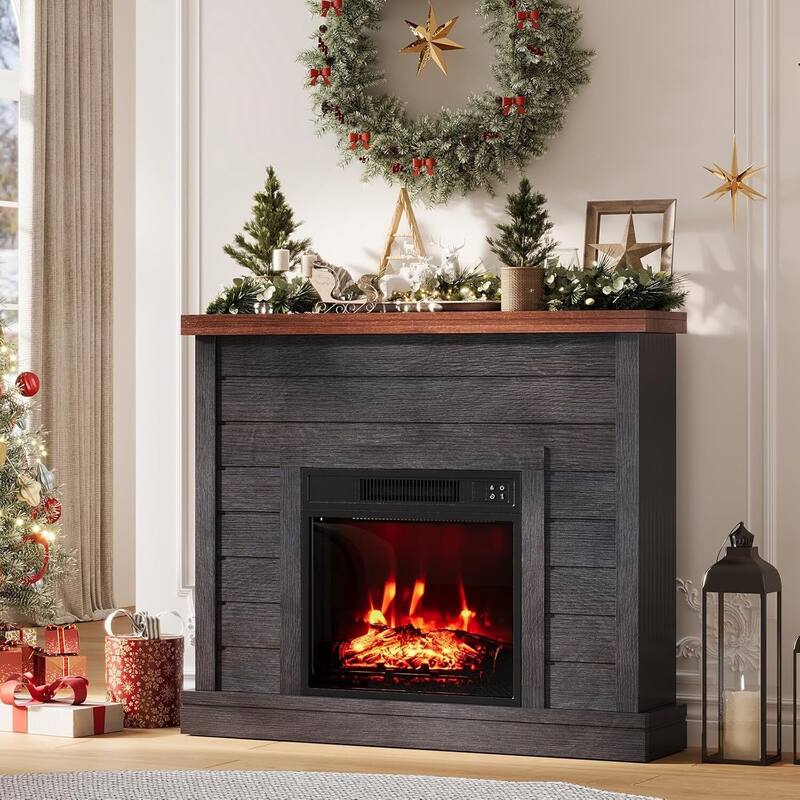 38" Freestanding Electric Fireplace for Bedroom Living Room - Black