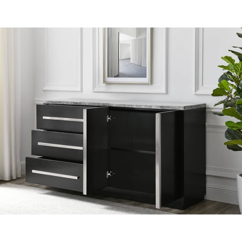 Camila - Gray Marble Top Server - Dark Gray