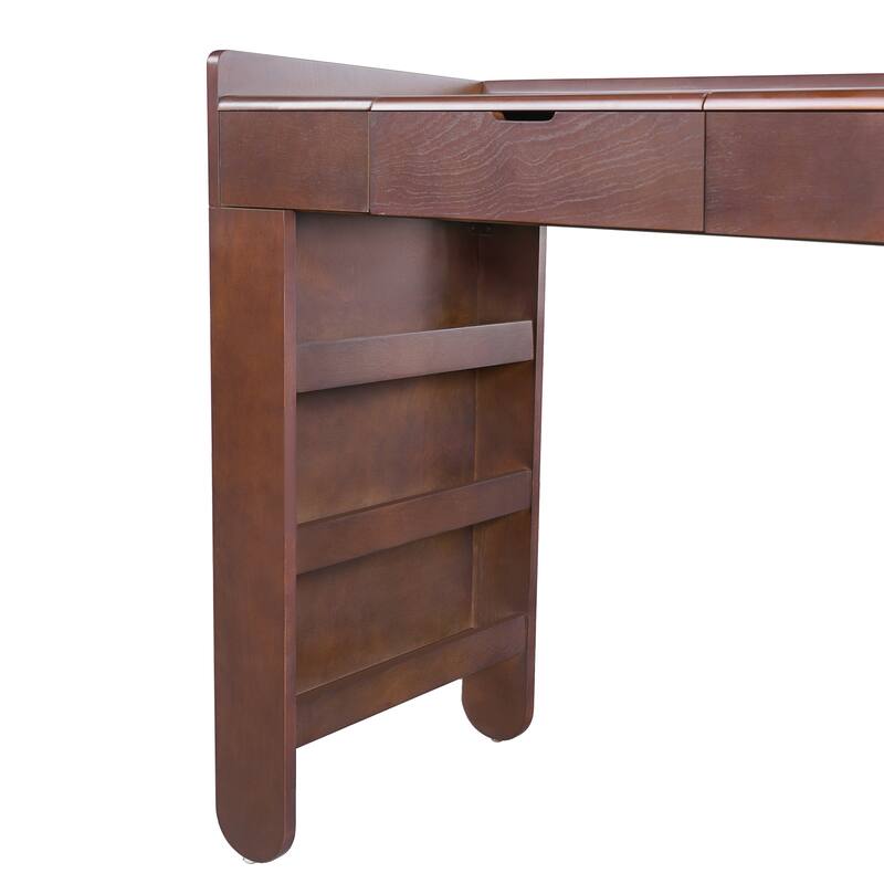 3-in-1 Makeup Vanity Desk with Flip-Top Mirror,LED Lighting,Adjustable Length & Ample Drawers -Multi-Functional Dressing Table