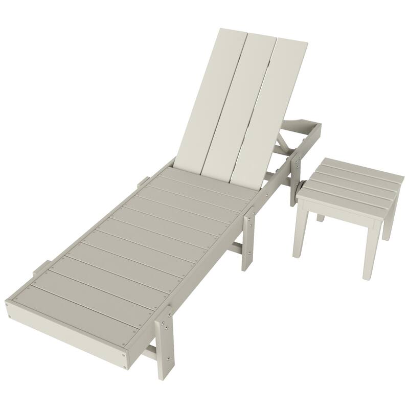 Polytrends Shoreside Modern Poly Eco-Friendly All Weather Reclining Chaise Lounge With Wheels and Side Table (2-Piece Set)