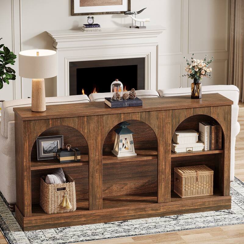 63-Inch Farmhouse Console Table with 3 Tier Storage