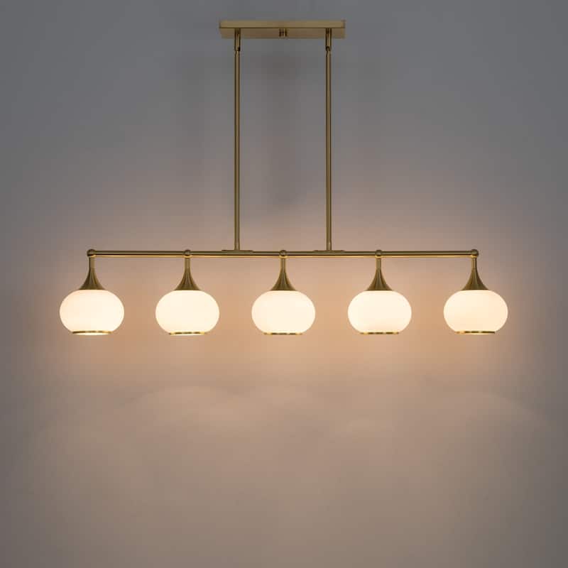 Acroma 5-light Modern Linear Chandelier with Opal Glass Globe Shade Kitchen Island Light