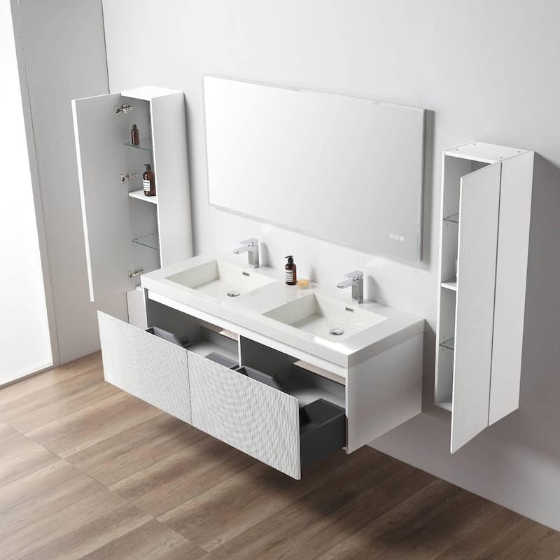 Blossom Positano 60" Floating Double Sink Vanity with Side Cabinets