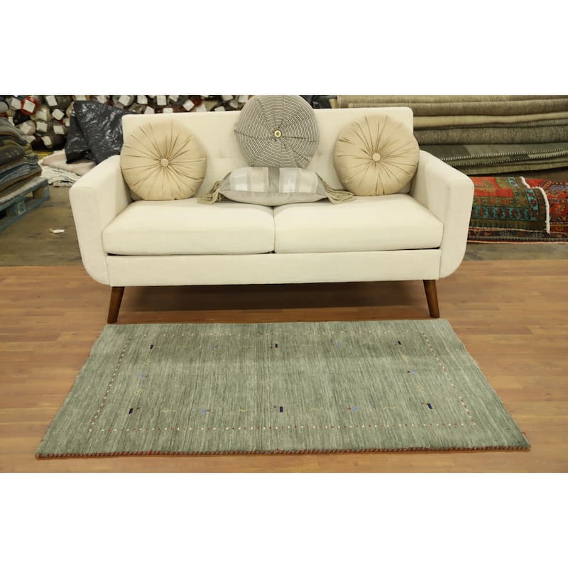 Hand Knotted Oriental 100% Wool Carpet Tribal Animal Pictorial Green Gabbeh Area Rug - 4' 11'' X 3' 0''