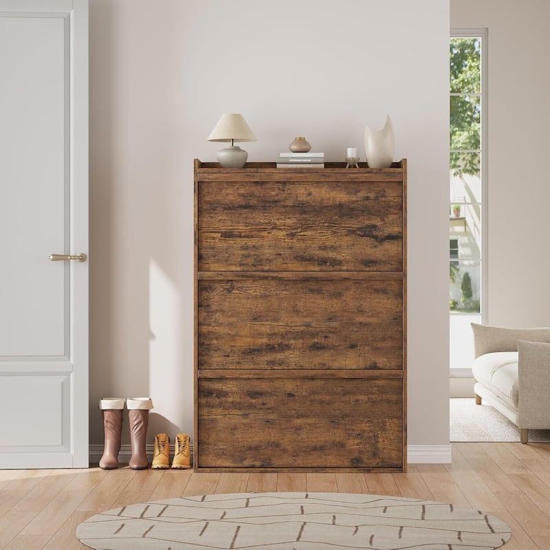 Narrow Shoe Cabinet Organizer with 3 Flip Drawers for Entryway, Hallway, Living Room
