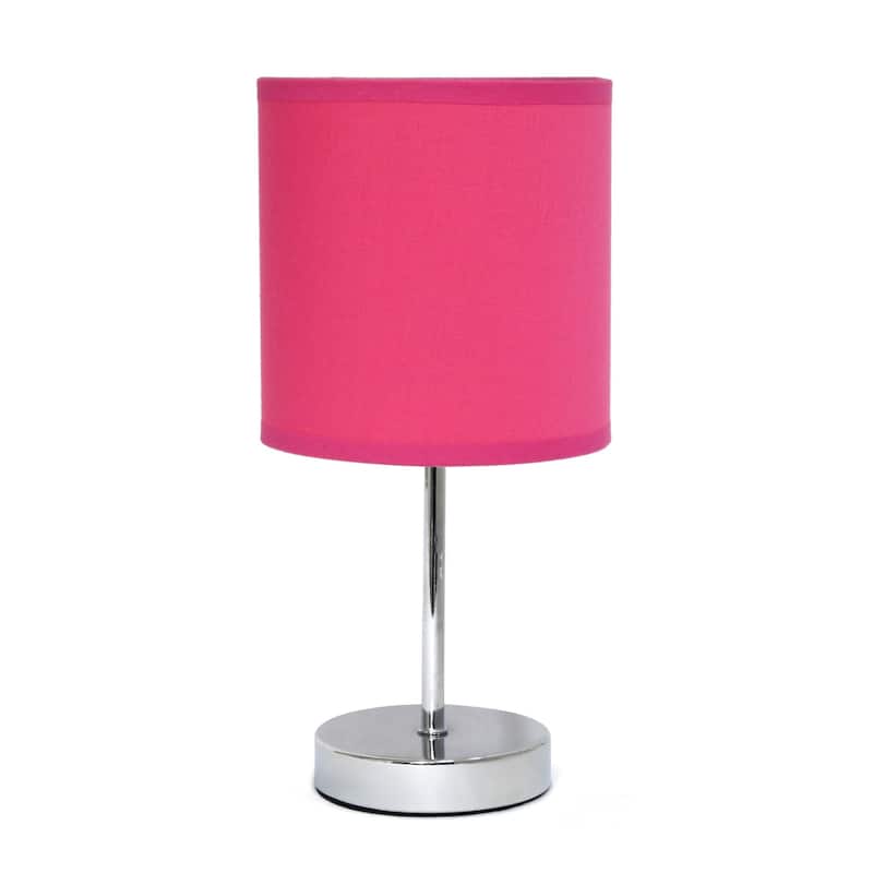 Traditional Petite Table Lamp with Drum Shade - 11.75" - Silver and Hot Pink
