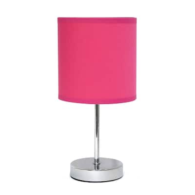 Traditional Petite Table Lamp with Drum Shade - 11.75" - Silver and Hot Pink
