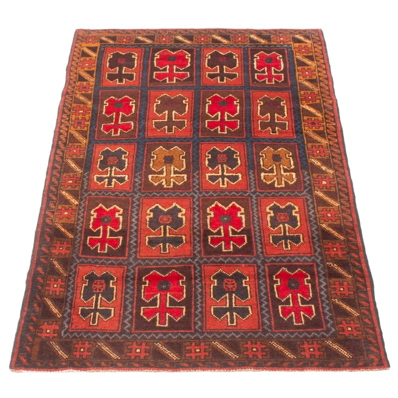 ECARPETGALLERY Hand-knotted Baluch Dark Brown Wool Rug - 3'7 x 6'2
