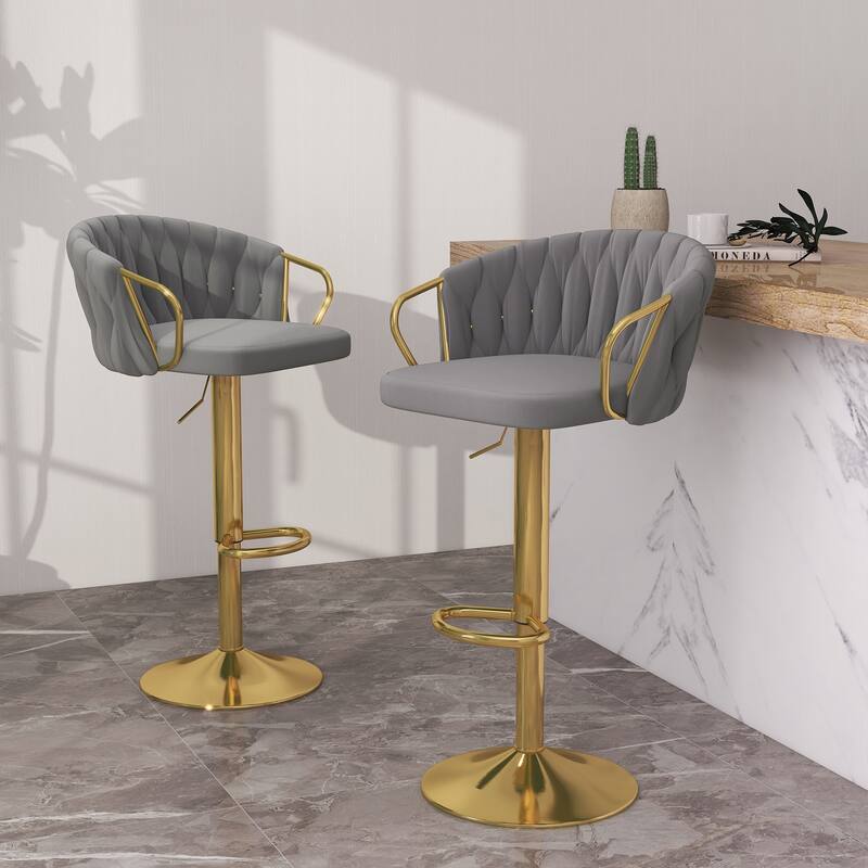 2 Set Counter Height Adjustable Velvet Bar Stools
