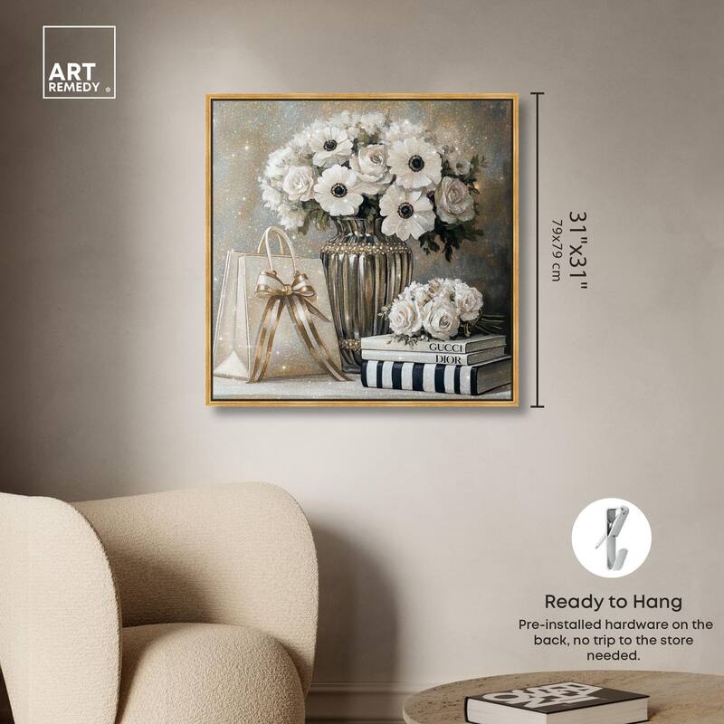 Elegant Flowers Books Neutral Canvas by Art Remedy