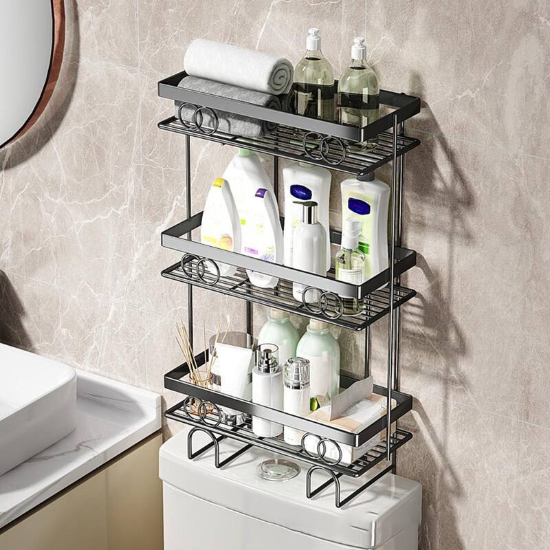 Over The Toilet Storage Shelf, Large Capacity Bathroom Storage Organizer, Punch-Free Metal Home Storage Rack