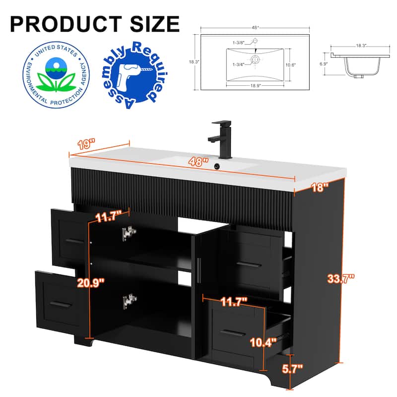 Wavy Line 30"/36"/48" Bathroom Vanity Set with Sink & Faucet