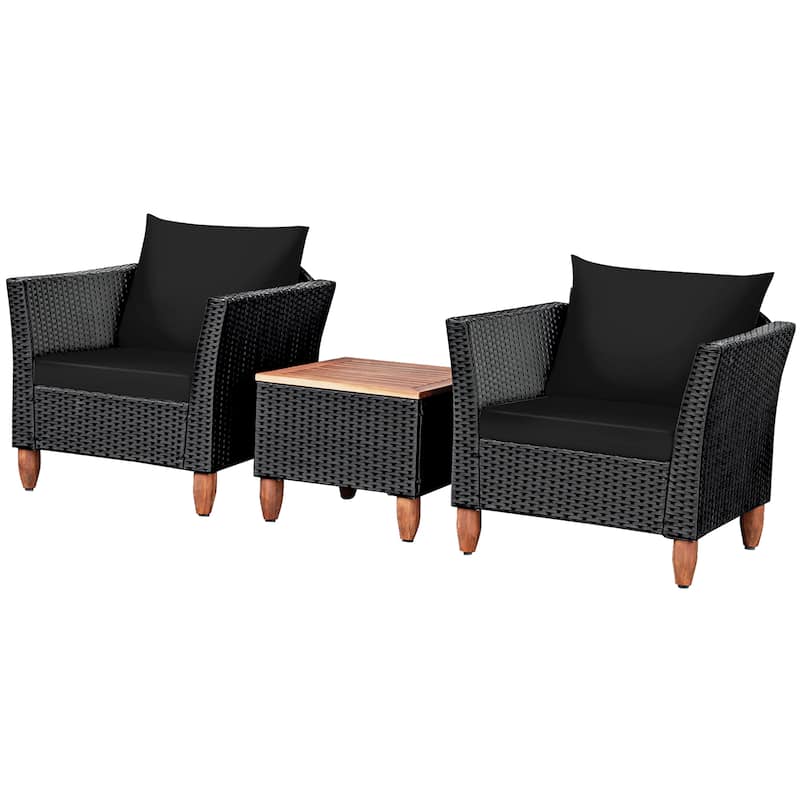 Patio 3-piece Outdoor Wicker Rattan Bistro Chair Set - Black