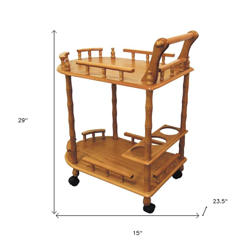 24 Inch Wood Rolling Bar Cart with Wine Rack and Locking Wheels