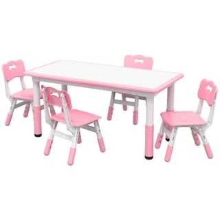 Toddler Table and Chair Set with Adjustable Height, 5-Piece Snack and Play Furniture for Ages 1.5-5
