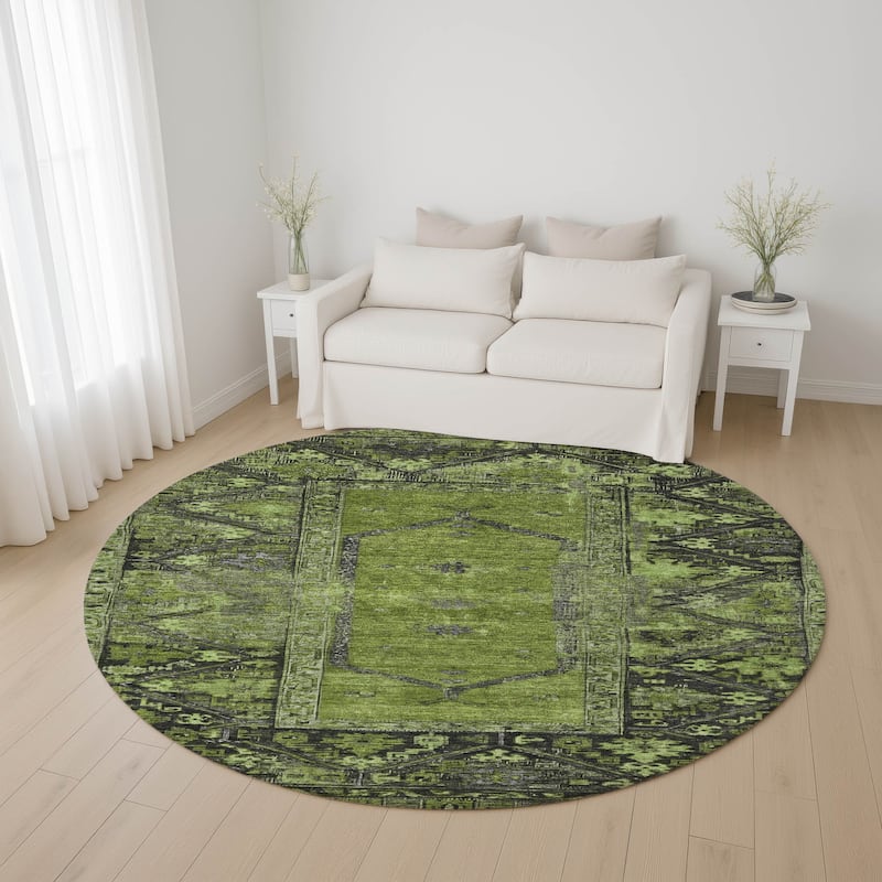 Premium Washable Super Soft Traditional Global Mayfield Rug - Olive - 8' x 8'