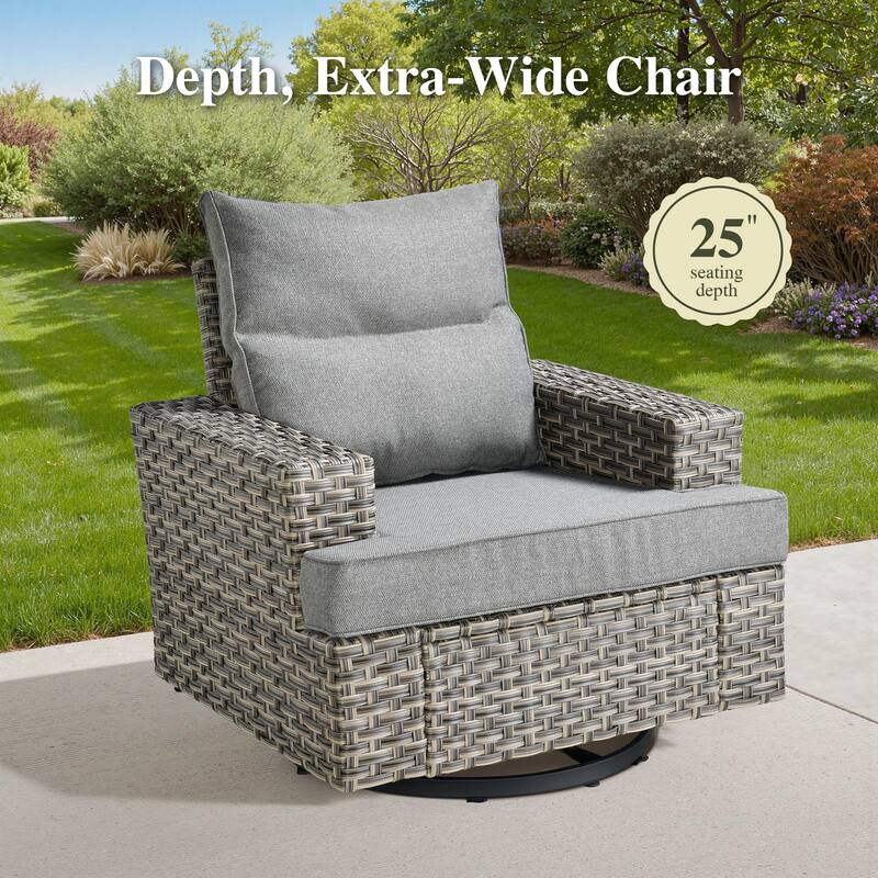 OVIOS 9 Pieces T shaped Seat Curved Swivel Chair Set With Fire Pit