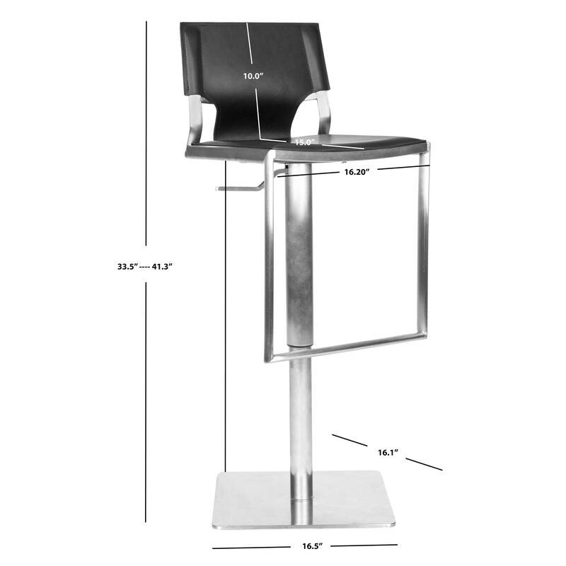 SAFAVIEH 22.4-31.5-inch Deco Black Leather Seat Stainless Steel Adjustable Bar Stool - 17"W x 16"D x 34"H