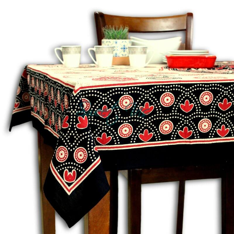 Cotton Geometric Polka Dots Tablecloth Rectangle - 54 x 84 in - 54 x 84 in - Black
