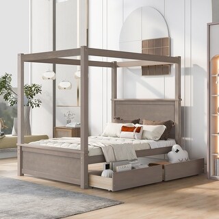 Full Wooden Canopy Bed with Storage Drawers and Customizable Rails - Bed Bath & Beyond - 41876897