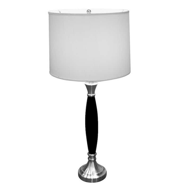 30" Tall Wood and Chrome Table Lamp, White Linen Shade - Multicolor