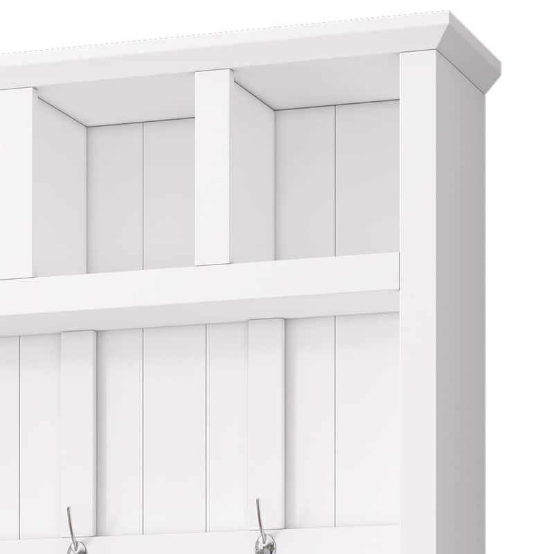 Wide Hall Tree with Shoe Storage Bench, Entryway Shoe Cabinet with 13 Compartments, Elegant Coat Rack w/ 6 Hooks & Shoe Cubbies