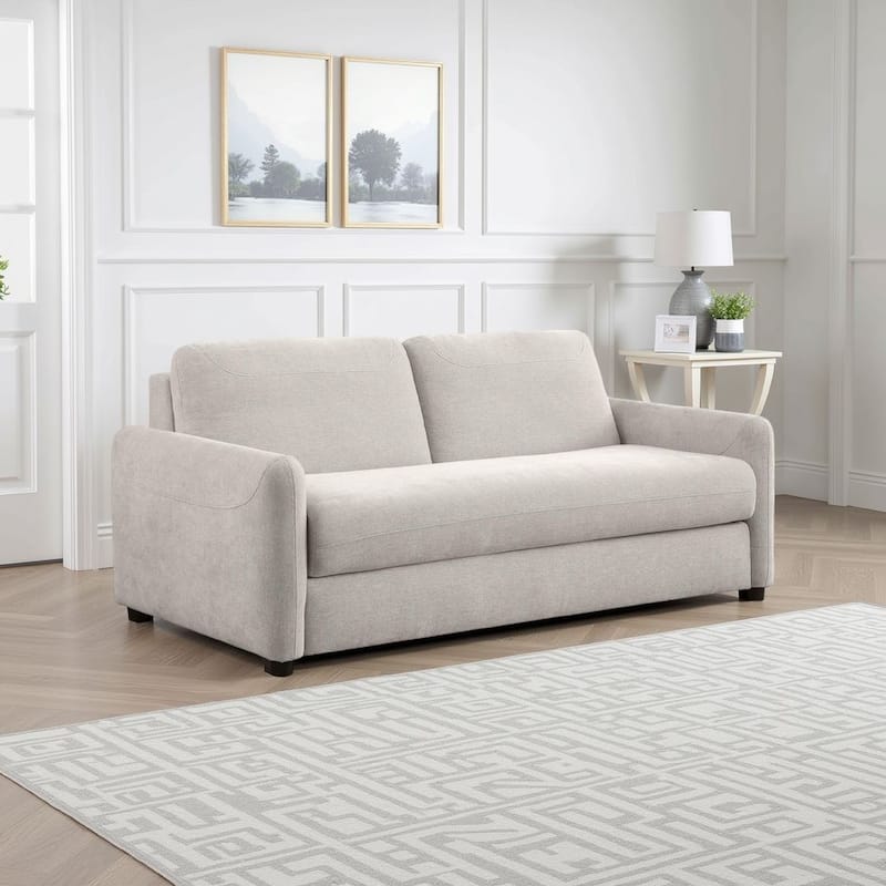 Rilia Sofa Sleeper with Queen Size Mattress, Beige Fabric, 74 Inch