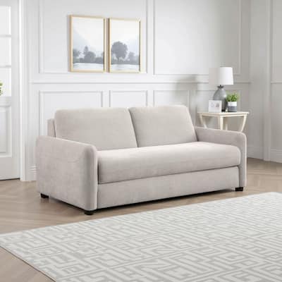 Rilia Sofa Sleeper with Queen Size Mattress, Beige Fabric, 74 Inch