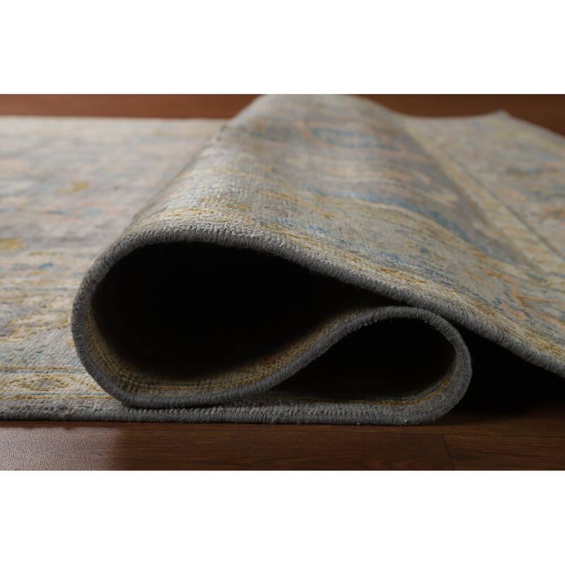 Hand Knotted Oriental 100% Wool Carpet Transitional All-Over Navy Blue & Blues Oushak Area Rug - 9' 11'' X 8' 1''