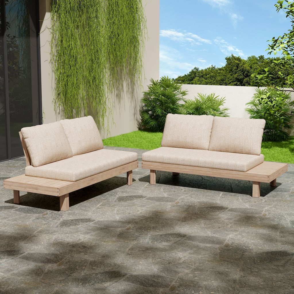 Christopher Knight Home - Thayne Patio Acacia Wood Full-Corner Left and Right 2 Seater Sofa Set with Water-Repellent Cushions